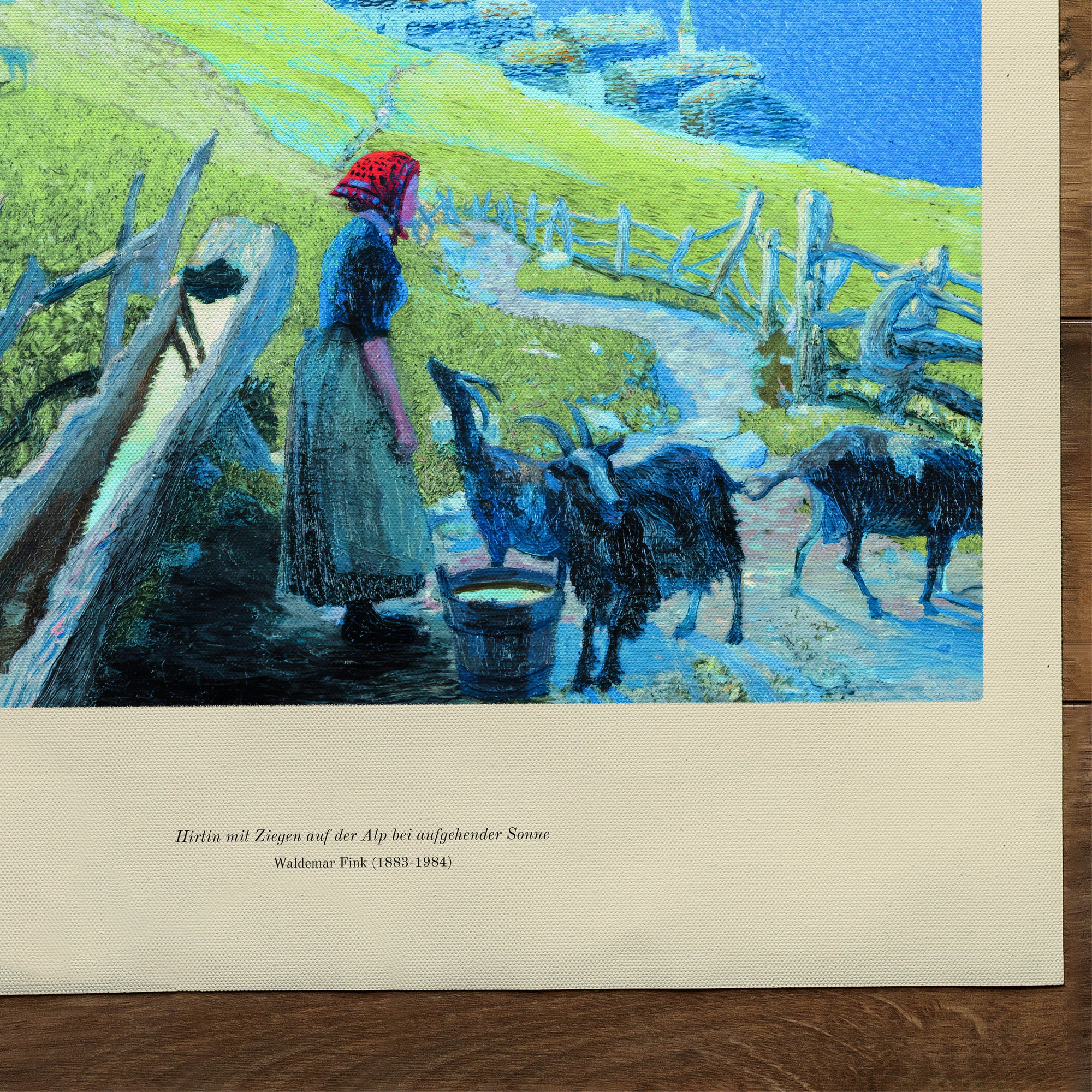 Hirtin mit Ziegen auf der Alp bei aufgehender Sonne (1883-1984)