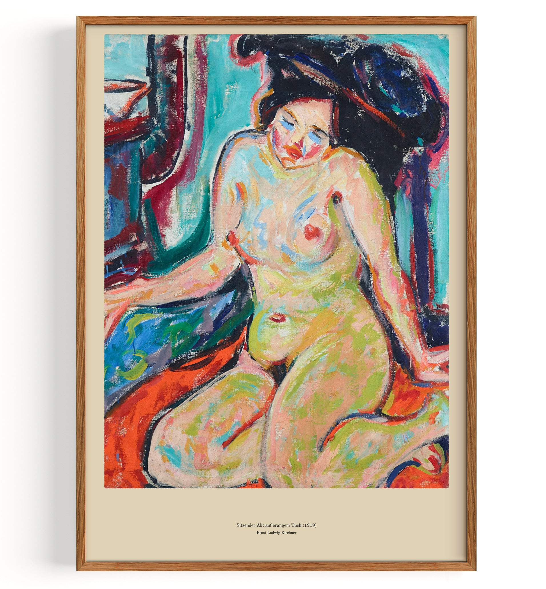 Sitzender Akt auf orangem Tuch (1919)