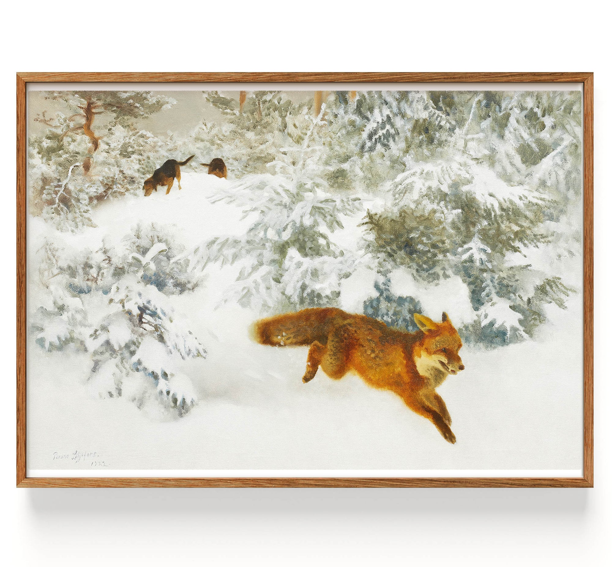 Räv i vinterlandskap med stövare (1860-1939)